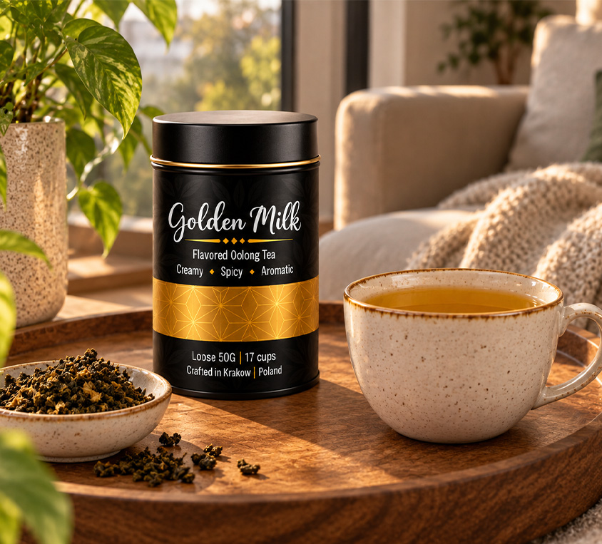 Golden Milk Oolong Leo Tea – dekoracyjna metalowa puszka 50g